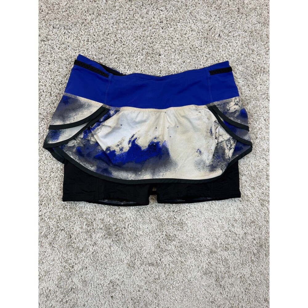 lululemon Womens Size 4 Blue Printed Running Skirt Skort Built In Shorts
